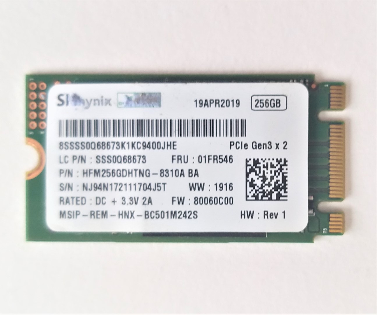 SSD SKhynix 256GB PCIe Gen3 x 2 M.2 LENOVO IDEAPAD S145-15 IWL S145-15AST 81MV