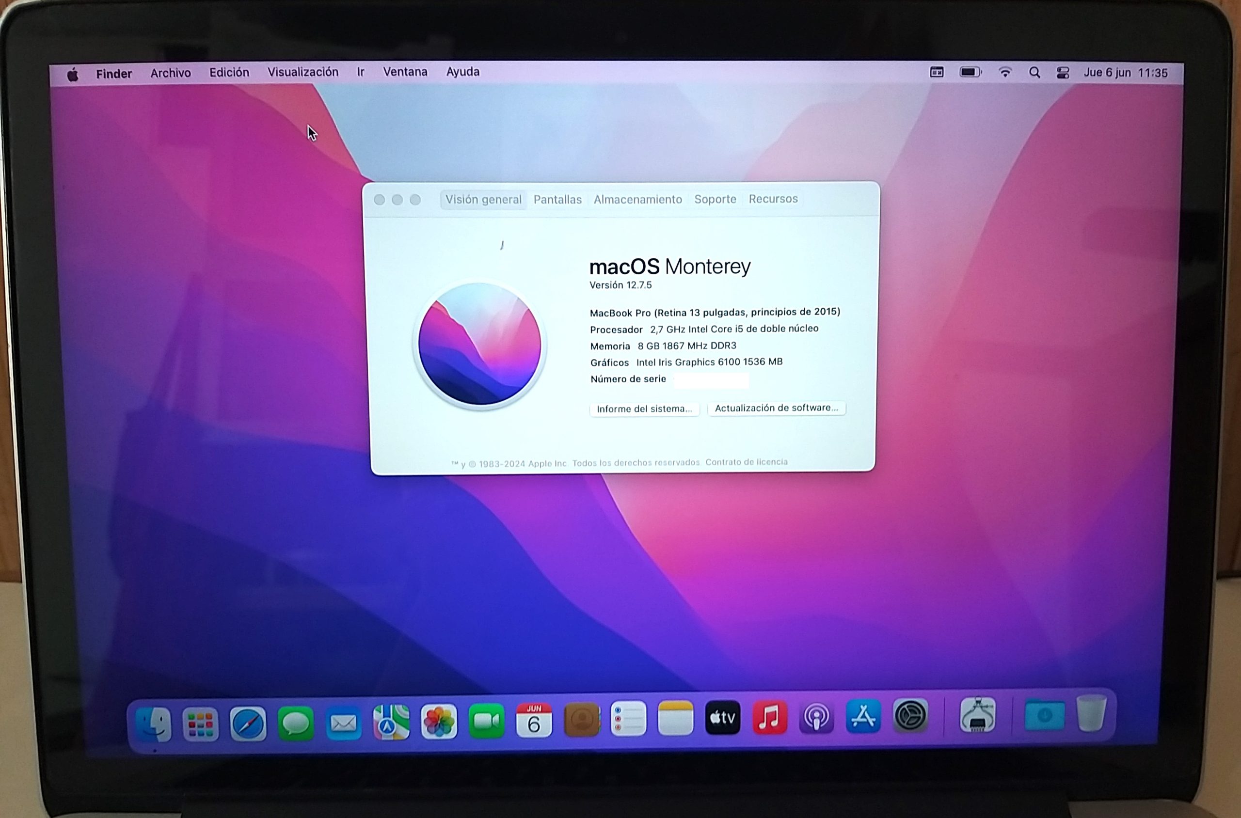 Portátil Apple Macbook Pro A1502 13" 2015 - Imagen 2