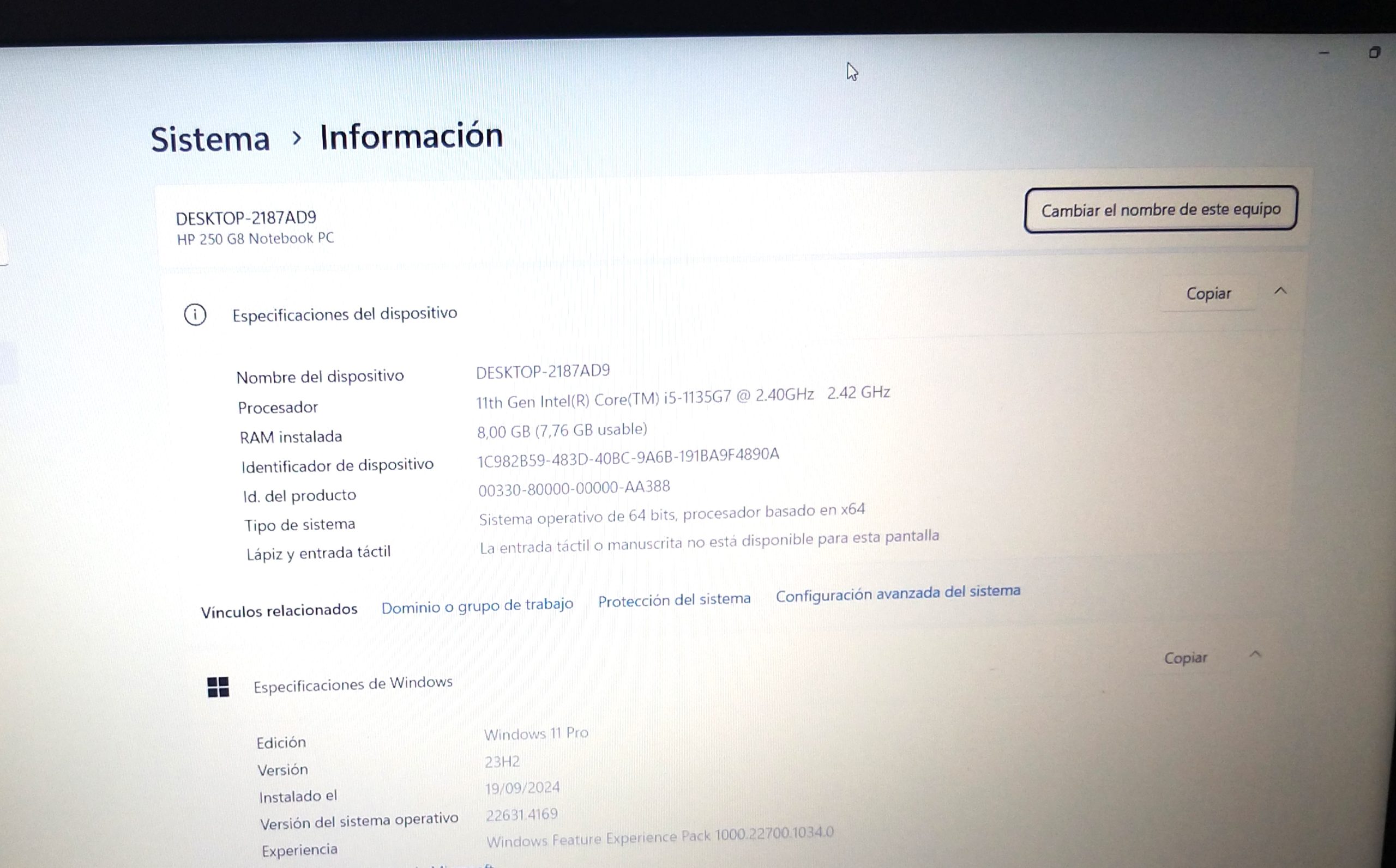 Portátil HP 250 G8 i5 11th SSD Impecable - Imagen 4