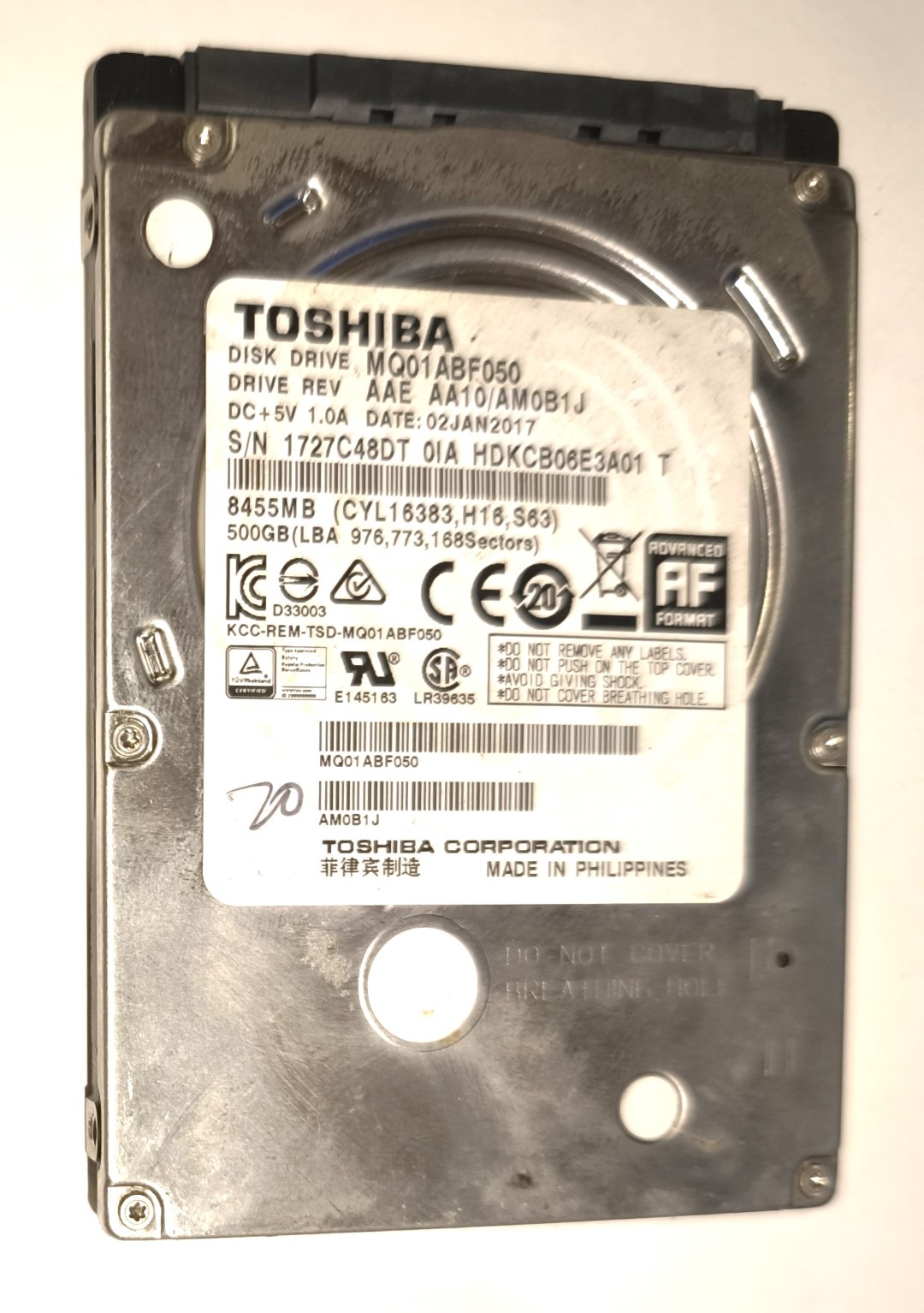 TOSHIBA MQ01ABF050 DISCO DURO 2,5" HDD SATA 500 GB PARA PORTATIL