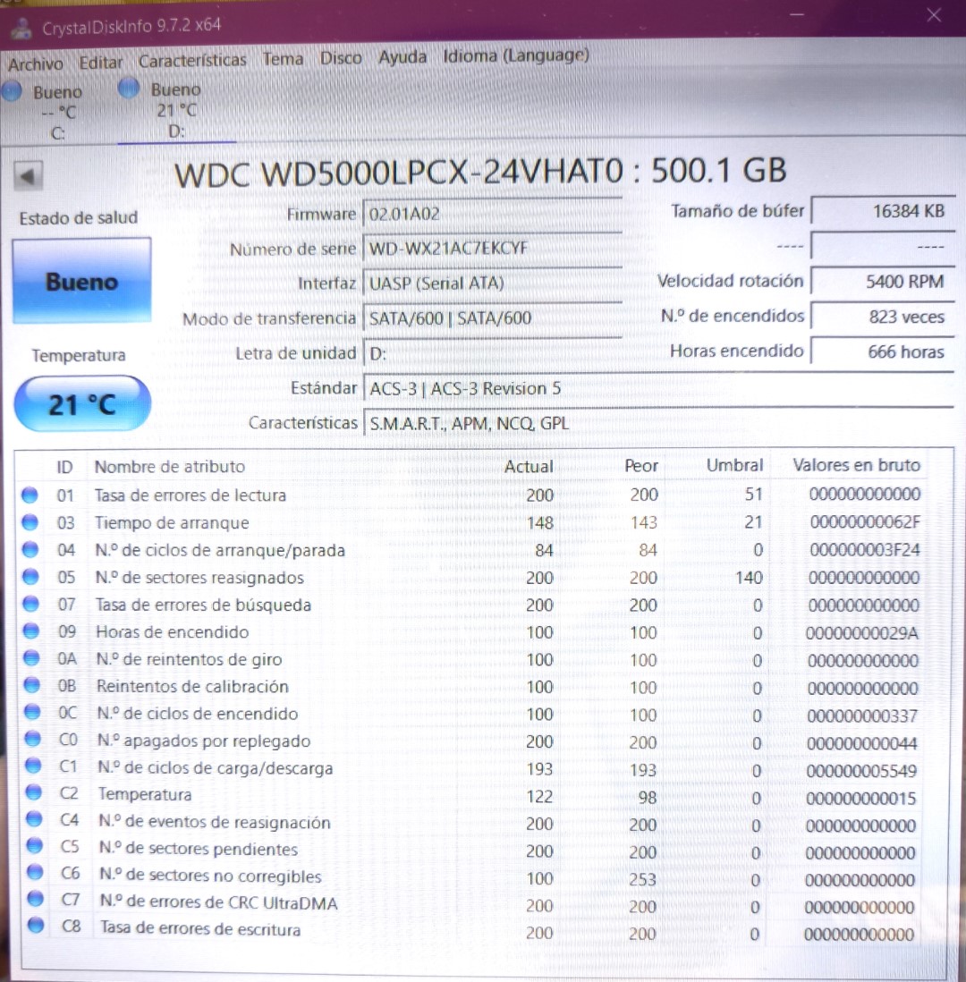 WDC WD5000LPCX-24VHAT0 DISCO DURO 2,5" HDD SATA 500 GB PARA PORTATIL - Imagen 2