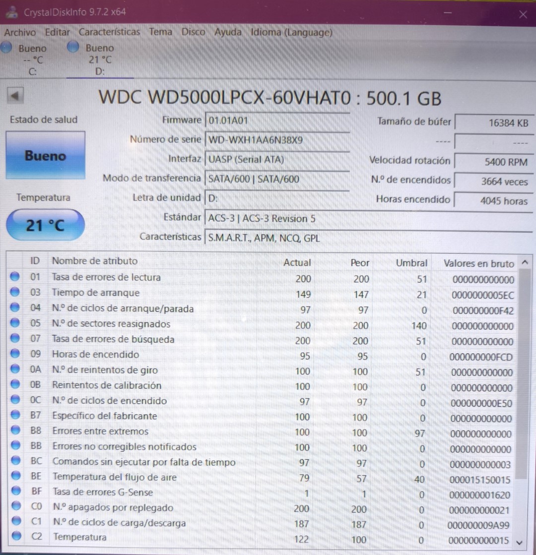 WDC WD5000LPCX-60VHAT0 DISCO DURO 2,5" HDD SATA 500 GB PARA PORTATIL - Imagen 2
