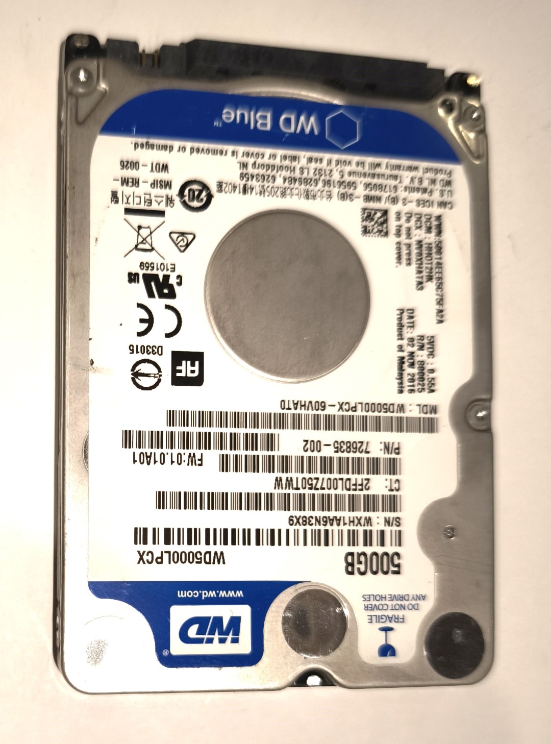 WDC WD5000LPCX-60VHAT0 DISCO DURO 2,5" HDD SATA 500 GB PARA PORTATIL