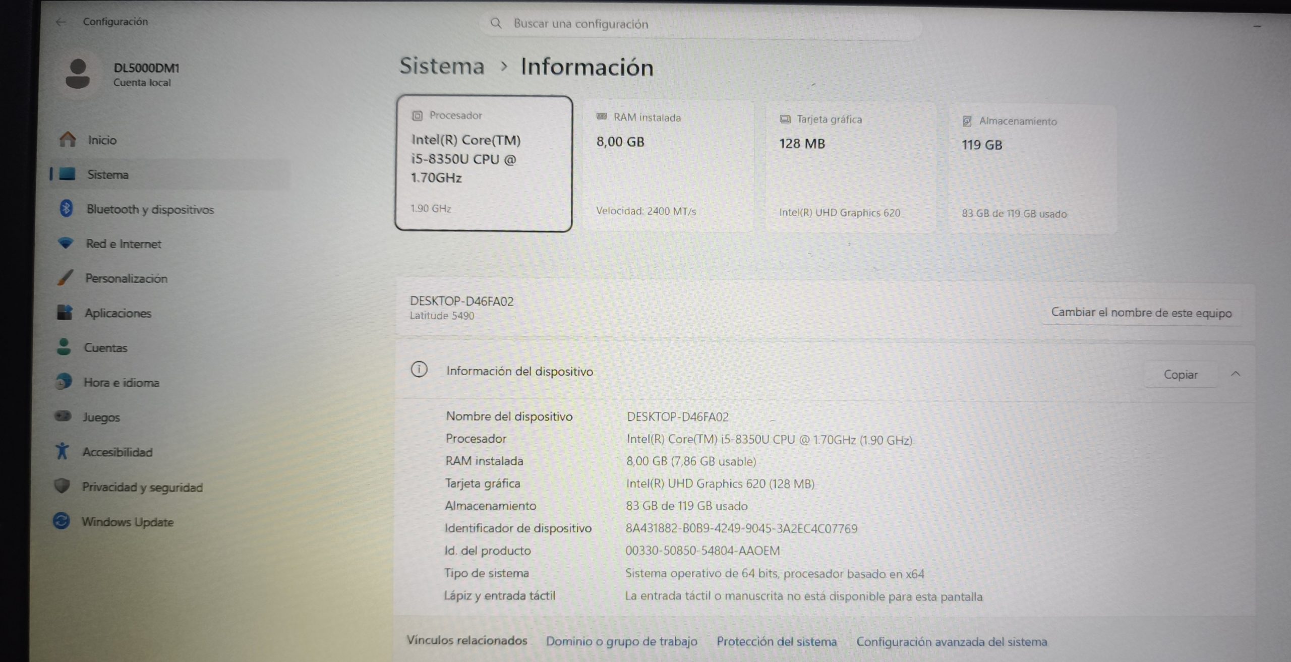 Portátil Dell Latitude 5490 i5 SSD Excelente - Imagen 4